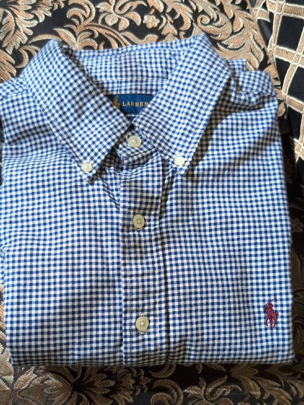 Ralph Lauren Blue and White Gingham Button-Down Shirt